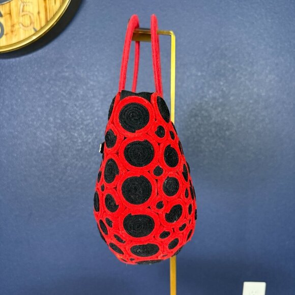 UNIQUE Peruvian PAYA red and black felt top handle bag - Picture 4 of 10